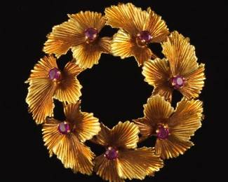 Tiffany Co Gold and Ruby Wreath Brooch