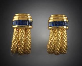 David Yurman Pair of Gold and Blue Sapphire Earrings