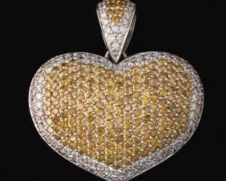 Ladies Gold, Yellow and White Diamond Large Heart Pendant