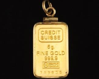 Crisp Five Gram Pure Gold Suisse Credit in 14K Bezel
