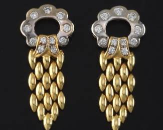 Ladies Cartier Style Pair of TwoTone Gold and Diamond Earrings