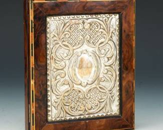 Spanish Sterling Silver, Burlwood Marquetry on Wood Vanity Box