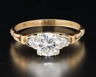 Ladies Mid Century Gold and Diamond Ring