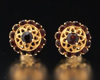 Ladies Pair of Gold and Garnet Earrings