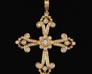 Ladies Spanish Colonial Style 18K Gold and Diamond Cross Pendant
