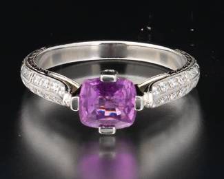 Ladies Edwardian Style Platinum, Pink Sapphire and Diamond Ring