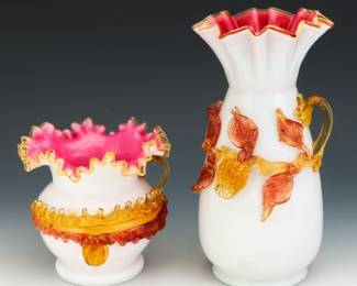 Two Stevens Williams Glass Vases with Applied Decoration