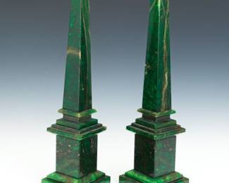 Pair of Italian Green Marble Obelisks
