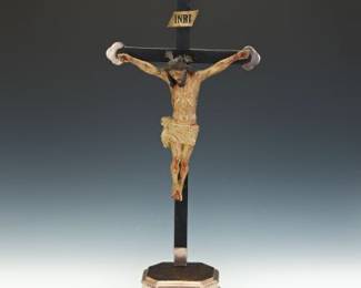 Antique Polychrome Carved Crucifix
