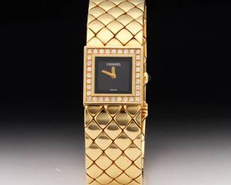 Chanel Matellasse Diamond Bezel 18K Yellow Gold Ladies Dress Watch with Bracelet