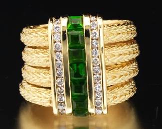 SeidenGang 18K Gold, Green Tourmaline and Diamond FourBand Stack Ring