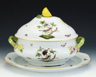 Herend Porcelain Covered Tureen with Underplate, Rothschild Bird Pattern