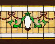 Antique Horizontal Framed Stain Glass Panel