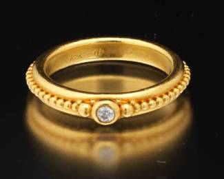 Ladies Etruscan Revival High Carat Gold and Diamond Ring