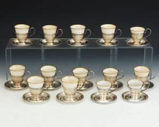 Antique 42 Pieces Sterling Silver and Lenox Porcelain Cups Coffee Service, by Different Makers