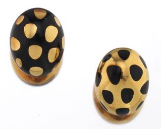 Tiffany Co. Vintage Pair of 18K Gold and Black Jade Positive Negative Earrings