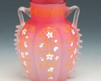 Thomas Webb Satin Glass Vase with Enamel Decoration