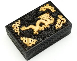Chinese Carved Black Cinnabar and White Cinnabar Imitation Bone Box