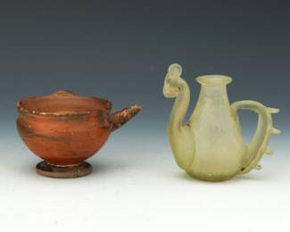 Ancient Greek Attic Spouted Atomizer and Late Roman Glass Pouring Vessel