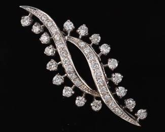 Ladies Gold and Diamond Scroll Brooch