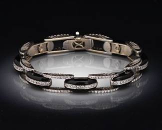 Ladies Exquisite Gold, Black Onyx and Diamond Bracelet