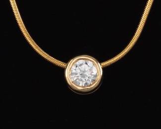 Ladies Gold and Diamond Solitaire Slider on Snake Chain
