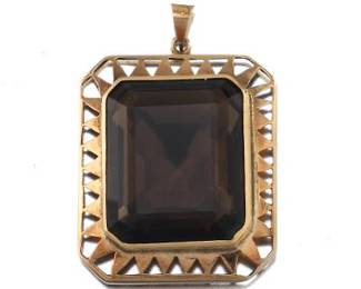 Ladies Vintage Gold and Smoky Quartz Large Pendant