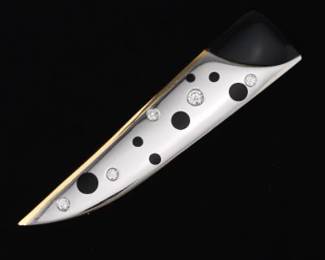 18K Designer Platinum, Diamond and Onyx Brooch