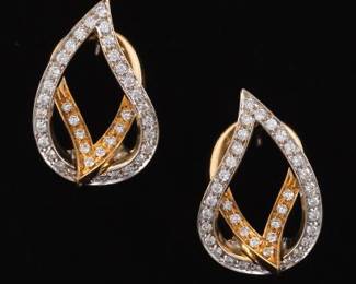 Ladies Italian TwoTone Gold and Diamond Paisley Ear Clips