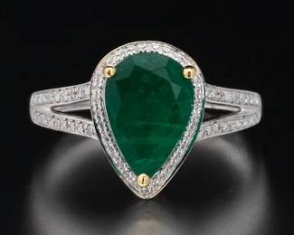 18K Gold Emerald and Diamond Ring