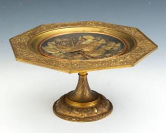 Gilt Bronze and Mixed Metal Tazza with Bird Motif, Late 19th Century