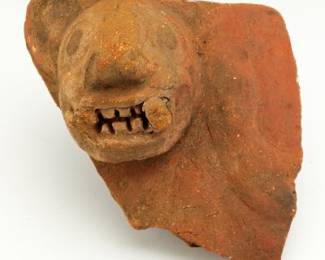 Aztec Style Pottery Ceremonial Jaguar Head Fragment