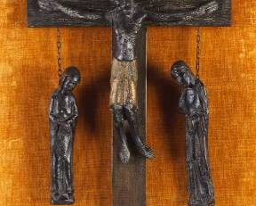 Carved Wood Crucifix with Mourning Figures
