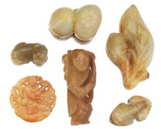 A Group of Six Carved Jade Ornaments