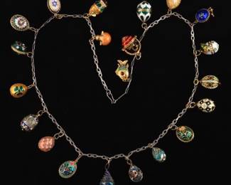 Ladies Russian Empire Style Silver, Gem Stones and Enamel Charms Necklace