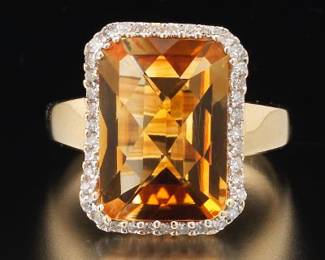Ladies Gold, Citrine and Diamond Ring