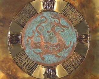 British HongKong Mix Metals and Wood Dragon Wall Plaque