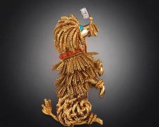 Boucheron Paris Retro 18K Gold, Gem Stones and Diamond Poodle Clip Brooch