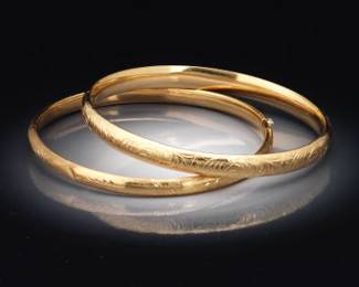 Ladies Two 14K Gold Hinged Bangles