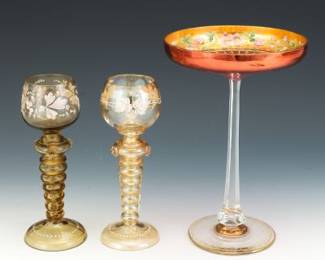 Group of Three HandDecorated Moser Glass Stems