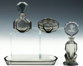 Group of Charcoal Cut Glass Vanity Articles