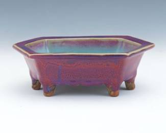 Chinese Jun Ware Glazed Hexagonal Footed Dish