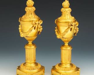 Pair of Neoclassical Gilt Bronze Urns