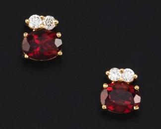 Garnet and Diamonds 14K Yellow Gold Stud Earrings