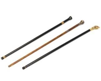 Three Wood, German 800 Silver, Brass Walking Stick with Concealed Swords