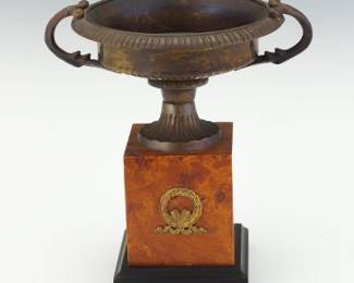 Neoclassical Style Metal Urn on Burlwood Plinth