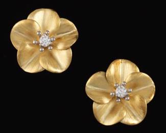 Roberto Coin Pair of Italian Gold, CENTO Diamond and Ruby Ear Clips