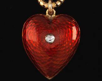 Late Victorian 14K Enamel and Diamond Remembrance Heart