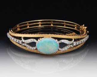 14K Yellow Gold Diamond and Opal Bracelet