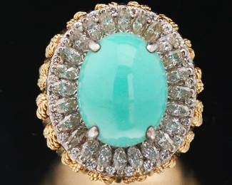 Ladies Vintage TwoTone Gold, Torque and Diamond Ring